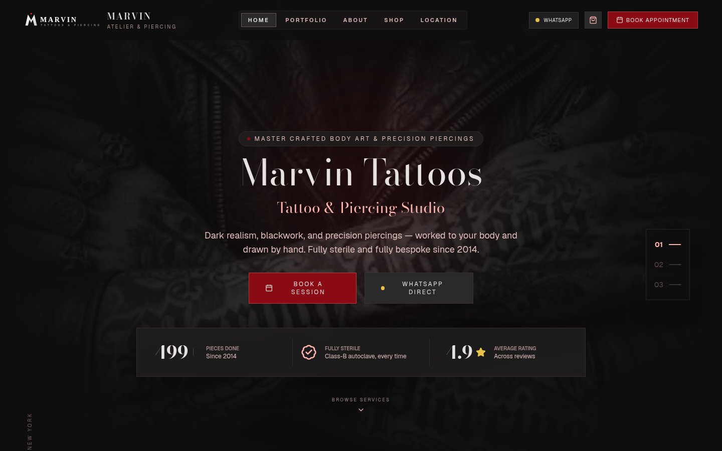 Marvin Tattoos Atelier web application preview